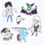 2girls 4boys artist:diskette atlus black_hair blue_eyes cackletta devil_may_cry devil_survivor devil_survivor_2 dmc donte facial_hair fuhrer hibiki_kuze hitler long_hair mario_&_luigi middle_finger mustache nier nier_automata nightmare // 1918x1942 // 1.7MB