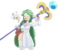 blindfold boots colored cosplay green_hair kid_icarus long_hair nier_automata palutena smile thigh_high_boots thigh_highs yorha_no._2_type_b // 1664x1434 // 773KB