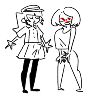 2girls artist:ahfkdy7 boner bottomless glasses hat nikki pantyhose swapnote tagme // 1281x1338 // 371KB