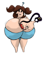 2girls artist:skiffle_bop bonita_zako cleavage colored enemy gigantic_breasts linda oblivious parody pinch stretch_panic // 1200x1600 // 665KB