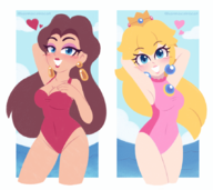 2girls artist:karmacolorcat beach pauline princess_peach super_mario swimsuit // 856x763 // 111KB