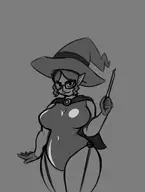 huge_breasts library-chan mii miitopia monochrome thick wide_hips witch // 565x750 // 34KB