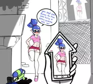 artist:sealguy blush bulge camera colored crossdressing humiliation inkling midriff phone pov splatoon text trap // 2258x2038 // 380KB