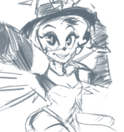 1girl artist:justdavefnd coco_bandicoot cosplay crash_bandicoot_(series) elbow_gloves gloves hat mercy monochrome overwatch sketch // 1500x1600 // 1.4MB