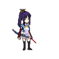 1girl eiyuu_senki pixel_art ponytail purple_eyes purple_hair yoshitsune // 450x450 // 22KB