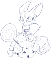 1girl anthro artist:rawrunes candy cupcake furry lollipop looking_at_viewer monochrome pac-man_(series) pac-man_party pacman patra sitting sketch smile smiling // 732x824 // 198KB