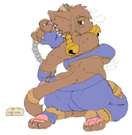 1girl artist:unknown ass bell cameltoe colored colorist:miqotefag daena feet furry legend_of_mana mana_(series) nunchucks shoes sweat tight_clothes // 1803x1848 // 436KB