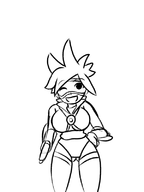 1girl artist:iggy_bomb breasts loli monochrome overwatch tracer // 600x800 // 99KB