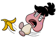 1girl artist:bonitanon banana_peel falling goomba super_mario // 768x537 // 106KB