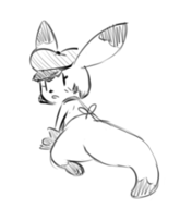 1girl anthro artist:unknown bibi blush furry interactive_thread looking_at_viewer looking_back monochrome not_vidya o_mouth oc shopkeeper sketch tail // 480x560 // 93KB