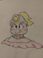 1girl black_eyes blush dress fang goombella helmet paper_mario paper_mario_the_thousand-year_door ponytail super_mario tie traditional_medium // 2448x3264 // 6.4MB