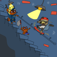 3boys animal_crossing blue_eyes colored cop hat helmet net noolman police shep skateboard timmy tom_nook // 2000x2000 // 694KB
