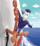 anchor anchor_post background colored grim_fandango manuel_calavera ship thumbs_up uniform // 800x904 // 507KB
