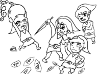 (you) 4boys bomb four_swords happy_merchant hat jew lineart link parody pointy_ears short_hair sword text the_legend_of_zelda tunic weapon // 1536x1152 // 322KB