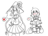 2girls anchor aradia artist:mellie blush braids cosplay drool garterbelt hat heart lineart night_of_revenge pointy_ears ryoubi ryouna senran_kagura speech_bubble thigh_highs twintails wadanohara wadanohara_and_the_great_blue_sea witch_hat // 2224x1668 // 472KB