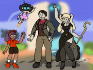 1boy 3girls artist:runebrave astro_boy astrobot cosplay delivery_girl mabinogi nao oc olivia pizza_tower twintails // 1080x810 // 451KB