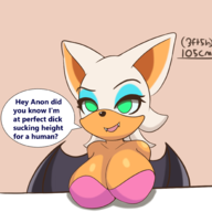 1girl artist:iggy_bomb colored fangs furry green_eyes huge_breasts makeup rouge_the_bat sonic_(series) sonic_the_hedgehog speech_bubble text wings // 2000x2000 // 608KB