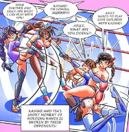 4girls Aigle artist:juju boots breakers dead_of_alive genshin_impact kasumi kicking leotard pigtails ponytail raiden_shogun rumble_roses short_hair text Tia_Langrey wrestling // 800x816 // 505KB