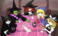 animal banjo-kazooie black_eyes black_hair blonde_hair blue_eyes bored_witch bow braid cat chlomaki colored crossover cup elisa_cotillard glasses gruntilda_winkybunion hat long_hair marisa_kirisame momodora momodora_reverie_under_the_moonlight // 1121x695 // 602KB