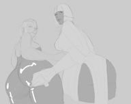 2girls artist:scarmiglione ass ass_grab devil_may_cry devil_may_cry_4 dmc dual_persona gloria monochrome trish yuri // 2129x1681 // 546KB