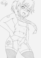 1boy artist:nininho astolfo boner braid erection fang fate_(series) fate_grand_order garterbelt lineart penis skin_fang testicles thigh_highs // 1600x2267 // 924KB
