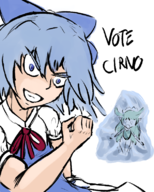 2girls artist:unknown black_souls cirno fairy leaf queen_of_v_2025 touhou // 626x783 // 382KB