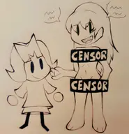 2girls artist:M1nty cartoon censored fusion looking_at_partner m1nty m1ntykins moot navel not_vidya nude oc skirt smile talking traditional_medium tummy // 1473x1527 // 1.2MB