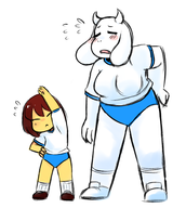 artist:aipiepo colored frisk gym_uniform stretching toriel_dreemurr undertale // 850x950 // 351KB