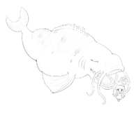 1girl artist:harrace biting chibi crossover drill_hair fire_emblem fire_emblem_three_houses flayn fork giant_carp monochrome sekiro_shadows_die_twice sketch // 1247x1065 // 231KB