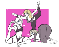 3girls artist:pm_draws ass exercising gym_clothes princess_daisy princess_peach rosalina super_mario // 2000x1607 // 940KB