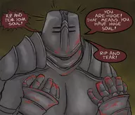 armor black_iron_tarkus blood colored dark_souls paichulek parody speech_bubble text // 1230x1050 // 315KB