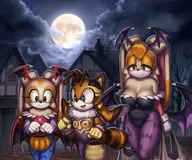 3girls artist:kujalla cosplay cream_the_rabbit darkstalkers halloween lilith_aensland marine_the_raccoon morrigan_aensland q-bee sonic_(series) vanilla_the_rabbit // 1920x1602 // 2.2MB