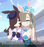 2girls artist:unknown asuna blue_archive bunny_suit queen_of_v_2025 rice_shower uma_musume_pretty_derby // 1280x1372 // 651KB