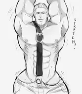 1boy abs artist:cephalophilia belt clothes_swap cody_travers final_fight mike_haggar muscles overalls pose // 1137x1315 // 351KB