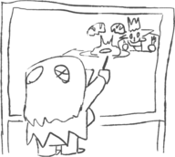 1girl artist:unknown crown dog_head drawing dungeon_fighter eating food furry monochrome solo // 599x537 // 114KB