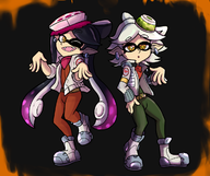 2girls artist:cpt-pop callie cosplay falco_lombardi fox_mccloud marie splatoon star_fox // 1197x1003 // 655KB