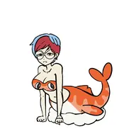 1girl artist:goseb90 artist:unknown disgust glasses mermaid multicolored_hair penny pokemon swimsuit // 1080x1080 // 122KB