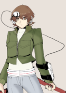 1boy artist:dweller1215 brown_eyes brown_hair protagonist shin_megami_tensei weapon // 1166x1651 // 700KB