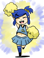 artist:aipiepo blue_link blush cheerleader colored crossdressing midriff pom-poms the_legend_of_zelda toon_link tri_force_heroes // 650x850 // 530KB