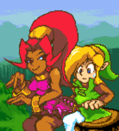 1boy 1girl artist:chrisfantasy ass background din link oracle_of_seasons pixel_art sitting the_legend_of_zelda // 552x608 // 14KB