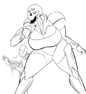 1boy 1girl artist:scorndude cleavage dark_samus huge_breasts instrument metroid metroid_prime microphone monochrome scorn scorn_guy singing ukulele // 2557x2784 // 1.1MB