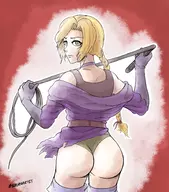 1girl artist:szeroartist ass blonde_hair blue_eyes braid castlevania colored looking_back sonia_belmont whip // 1668x1895 // 964KB