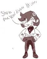 1girl artist:strugglingquota blush emma monochrome pokemon text // 790x991 // 88KB