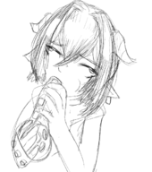 1girl artist:piopoi eating horns lucia_elowen master_tape monochrome no_background pointy_ears sketch tape_reel zenless_zone_zero // 597x676 // 174KB