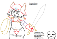 1boy 1girl anon artist:2x dragon_quest dragon_quest_iii female_warrior_(dragon_quest) looking_at_viewer shield sketch sword text weapon // 790x543 // 29KB