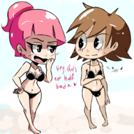 animal_crossing artist:deejayhd bikini blush crossdressing female male text villager // 1000x1000 // 446KB