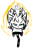 1girl animal_crossing ankha artist:piopoi chibi dragon_ball hair ki looking_at_viewer parody sketch super_saiyan tail // 437x631 // 127KB