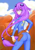 ass blue_eyes colored fallout hyperdimension_neptunia jumpsuit nepgear purple_hair twintails vault_girl // 627x885 // 452KB