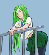 1girl artist:loe blue_eyes fire_emblem green_hair long_hair nephenee pantyhose school_uniform skirt tie uniform // 548x616 // 195KB