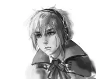 1girl aigis artist:kujalla blood bow cut monochrome persona persona_(series) persona_3 short_hair // 1280x1059 // 333KB